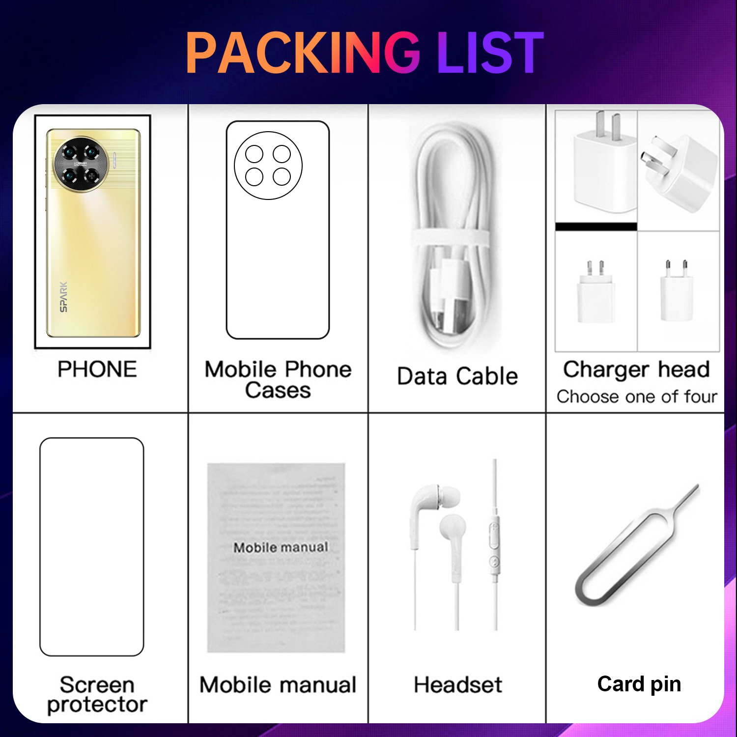 Hot Selling Spark 20 Pro 7.3 inch 72MP+108MP 16GB+1TB Mobile Android Smartphone 10 Core Full screen Cell Phones Large Battery